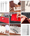 All In One Leather Craft Kit With 155 Piece Tool Set For Beginners Includes Stamping Tools Punches Stitching System Groover Edge Beveler Creaser And Cutting Tools For Wallets Belts Bags DIY Leatherworking Starter Set shown with tools and leather.
