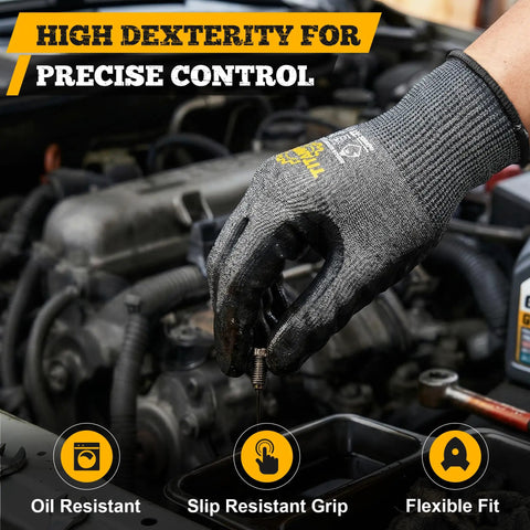 Cut Resistant Work Gloves ANSI A5 With Sandy Nitrile Grip, 3D Comfort Fit used for handling engine parts