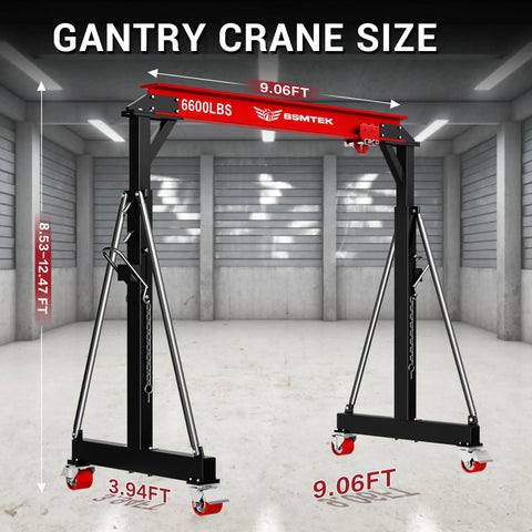 Heavy Duty 3 Ton Gantry Crane With Upgraded 2026 Trolley, Adjustable Height 8.53 To 12.47 Ft, 9.06 Ft Wide Steel I-Beam, Red