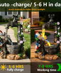 Solar Garden Gnomes Statues With LED Water Fountain 10 Inch Resin Outdoor Yard Decor showing solar charging and night glow