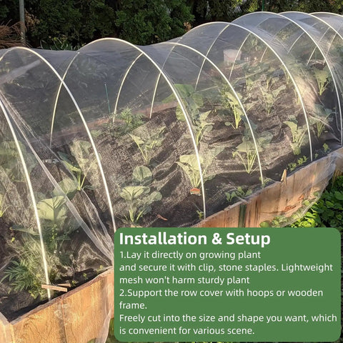 Raised Bed Garden Netting 10 Ft By 33 Ft Ultra Fine Mesh Mosquito Barrier For Pests covering raised plant bed with hoops