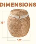 Wicker Storage Basket With Lid For Living Room Large Blanket Organizer Handwoven Water Hyacinth With Removable Cotton Liner, 19x18 inches