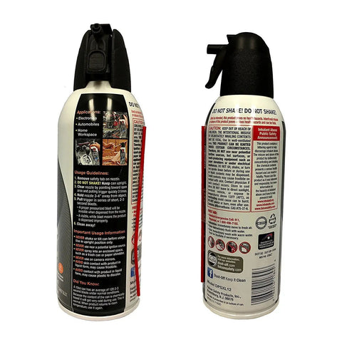 Back view of Professional Electronics Compressed Air Duster 12 Oz Pack With Extension Straw Bitterant To Stop Inhalant Abuse Ozone Safe