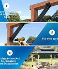 Steps to install Heavy Duty 12 Pack 45 Degree Angle Pergola Bracket Kit For 4x4 Lumber Gazebo Construction Open Corner Steel Brackets 3.6x3.6 Inch Reinforcement For Wooden Structures
