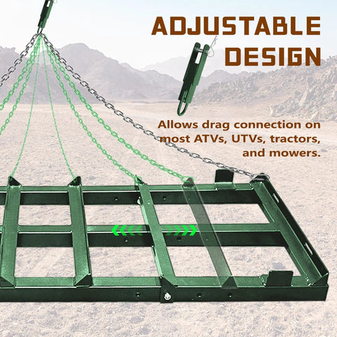 Heavy Duty Drag Harrow Driveway Grader For Gravel Tow Behind Lawn Rake For ATV UTV Tractor And Mower 4 ft adjustable weight