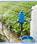 Fertilizer Injector For Drip Irrigation Three Quarter Inch NPT With Adjustable 0.4 To 4 Percent Water Powered Dosing Pump shown in use in a field.