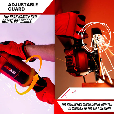 Beefy Heavy Duty 9 Inch Angle Grinder With 17.2 Amp Motor Delivers 6300 RPM For Metal And Concrete Cutting Rotating Handle