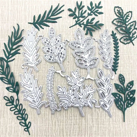 Eight Piece Leaf Metal Die Cuts Set For Scrapbooking And Card Making, floral leaf designs in durable carbon steel, 9.7 by 10.9 cm