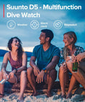 Group of people on beach wearing D5 Wrist Dive Computer With USB Cable Black, 100m Water Resistant dive watch at sunset