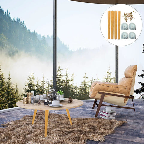 Wooden Table Leg Replacement Set for Dining Tables and Dressers with Stainless Steel Hardware, shown in modern living room