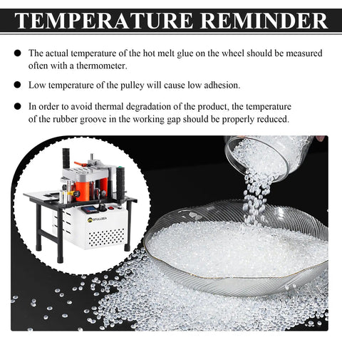 Heavy Duty Hot Melt Edgebander Glue Pellets for Cabinetry and DIY fixes spilled next to an edgebanding machine.