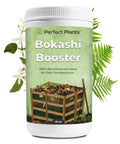 Bokashi Booster For Indoor Home Composting Buckets And Tumblers Easy For Beginners Microorganisms Fermentation 32 Oz Made In USA Great For All Compost Starters And Rotating Kits, 32 oz jar with greenery background.