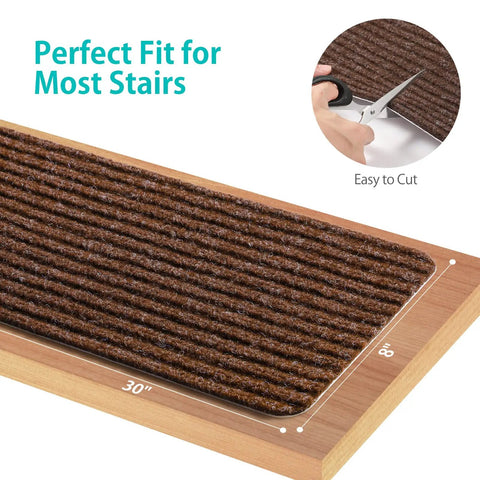 No Slip Stair Treads 8 By 30 Inches 15 Pack With Pre Applied Adhesive Indoor Stair Carpet Runners For Wood Steps Brown Safe For Elders
