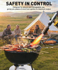 Outdoor BBQ with Propane Torch Gun With Adjustable Flame for Searing Charcoal Lighting and Grilling beside a tent