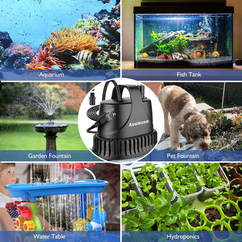 Submersible Water Pump 200 GPH 10W for Garden Fountains and Fish Tanks Ponds Waterfalls Hydroponics and Water Tables All In One 7 Foot Power Cord Quiet Durable Easy Install for Reliable Water Circulation in aquarium, fish tank, garden fountain, pet fountain, water table, and hydroponics scenes