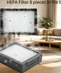 HEPA filters for Evo I and J Series models, featuring 8 pieces in a cozy living room setting. Product: Beef Up Your Robot Vacuum With 2 Set Rubber Brushes 8 HEPA Filters And 8 Side Brushes For Evo I And J Series Models Including E5 E6 I1 I2 I3 I4 I5 I6 I7 I8 J5 J7 J8 Plus.