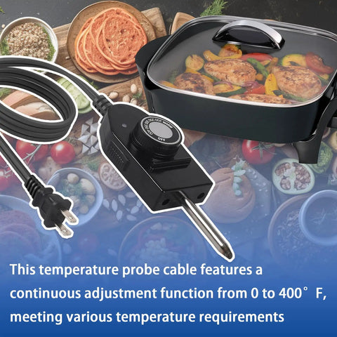Probe Temperature Control Cord Plug And Play For Electric Skillets Griddles And Grills With 1 3 8 Inch Terminal Spacing Thermostat Heat Control 125V 10A Replacement Cable
