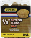 1/2-Inch Button Plugs For Screw Holes In Wood, DIY Friendly For A Flush Finish With Slightly Tapered Body, 50 Count Package