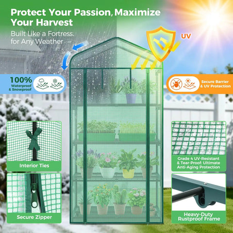 Portable Indoor Outdoor Greenhouse With Four Tier Rack For Seedlings 27 By 19 By 62 Inches Small Plant House With Durable PE Cover Boosts Early Growth And Provides Humidity Shield Ideal Garden Gift For Women Men