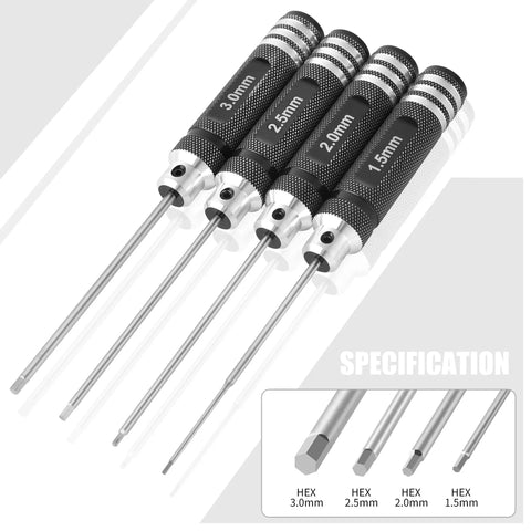 RC Hex Driver Set With 1.5mm 2.0mm 2.5mm And 3.0mm Allen Bits For 1 10 Scale RC Cars Drones And Helicopters Heavy Duty Steel Tips