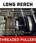 Gearhead Grade Harmonic Balancer Puller And Installer Tool Kit long reach threaded rods in use on engine crankshaft pulley