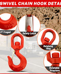 3 Ton Swivel Lifting Hook and D Ring Shackle Set With G80 Chain Hooks and Five Eighths Inch Shackle, detailed swivel hook features