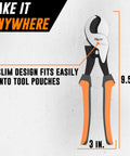 10 Inch Heavy Duty Cable Cutters For Electrical Wire With Ergonomic Grip, compact design with ergonomic orange handles
