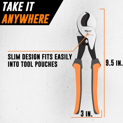 10 Inch Heavy Duty Cable Cutters For Electrical Wire With Ergonomic Grip, compact design with ergonomic orange handles