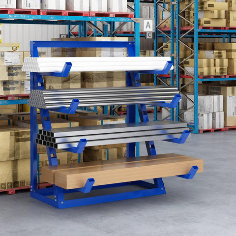 Top Notch 4 Tier Steel Lumber And Pipe Storage Rack With Adjustable Arms And Rugged Alloy Frame Holding Up To Two Thou Pounds For Garage Shop Or Basement Storage Needs
