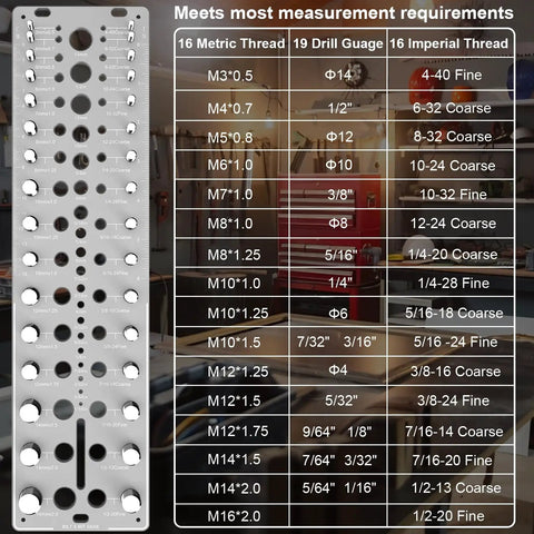 51 In 1 Bolt Size Finder And Thread Checker With 32 Metric And 32 SAE Nut And Bolt Gauges, 19 Drill Bit Checker, CNC Machined Aluminum