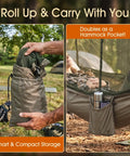 Heavy Duty Camping Hammock With Built-In Mosquito Net, 500 Lb Capacity, compact storage and hammock pocket shown