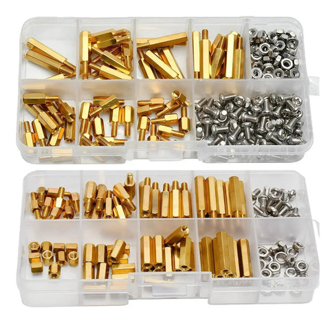 Pro Grade Hex Brass Standoff Kit For M2.5 M3 M4 PCBs And Motherboard Spacing With Male And Female Pillars Bolts Nuts Complete 210 Piece Assortment For Precise Stacking And Durable Builds in organizer box