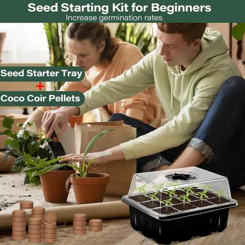 Six Pack Seed Starter Trays With 90 Coco Coir Pellets Adjustable Humidity Germination Tray With Dome Lids in indoor use