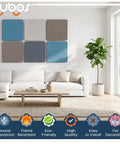 Rock Solid Four Pack Fabric Acoustic Wall Panels Engineered To Ditch Bad Echoes And Level Up Your Home Studio Or Game Room With High Density Foam Cores on a living room wall.