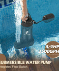Beefy Three Quarter Hp Stainless Steel Submersible Sump Pump Delivers Thirty Six Hundred Gph With Auto Or Manual Mode