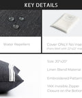 Key details of Modern Farmhouse Fall Linen Throw Pillow Cover 20x20 In Outdoor Indoor Water Repellent Reversible Black With White Embroidered Stripes Invisible Zipper Cozy Patio Couch Decor shown