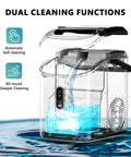 EUHOMY nugget ice maker countertop with handle, black exterior and transparent lid, front view with visible water reservoir.