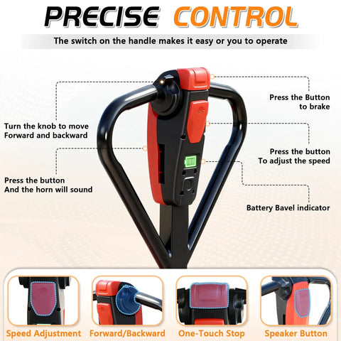 Control panel of Heavy Duty Electric Trailer Dolly 7500 Lbs Capacity with speed adjust and brake switch, ergonomic design.