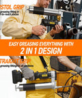 Person using Cordless Grease Gun 12000 PSI With 2 In 1 Rotating Handle And 16.4 Inch Hose, DeWalt 20V MAX Battery Compatible, 4 Couplers