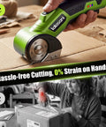 Heavy Duty Cordless Electric Box Cutter With Powerful 320Rpm Motor And Auto-Feed Scissors Design For Effortless Cardboard Cutting in use on cardboard.