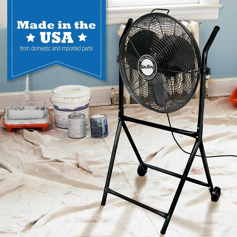 18-Inch Industrial Grade High Velocity Roll-About Fan Stand for Work Sites, Rugged and Portable Air Circulation, Black