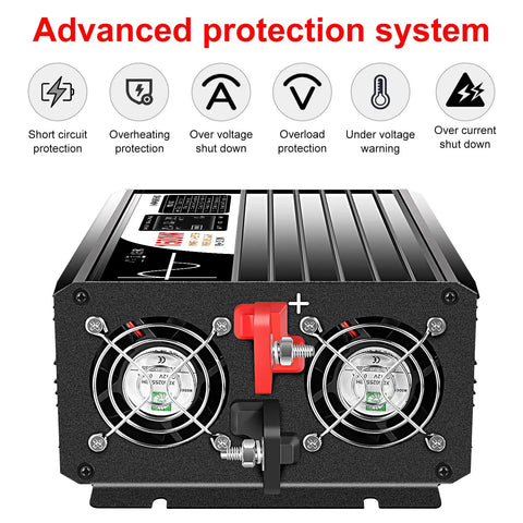 Heavy Duty 1500W Power Inverter 72V To 120V Pure Sine Wave features dual cooling fans and advanced protection system.