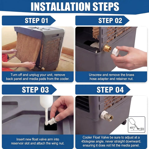 Installation steps for Float Valve With Brass Adapter For Portacool Swamp Coolers Part 6018058 step-by-step guide.