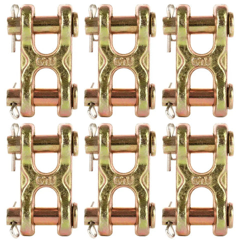 Heavy Duty 6 Pack 3/8 Inch G70 Alloy Steel Safety Chain Repair Links Forged Twin Clevis Connector for trailers.