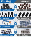 Comparison of Massive 500 Piece Metric Set Screw Kit With 13 Sizes M3-M8 to other kits, highlighting rust resistance, sizes, labels, and tools.