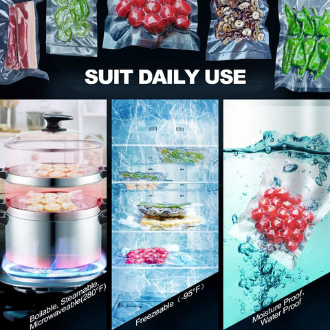 Meal Prep Ready Vacuum Sealer Bags For Food Storage 6x8 Inch 15x20 Cm Precut 100 Bags Boil Safe Freeze Safe Steam Sous Vide Friendly