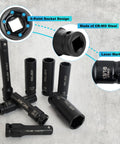 One Half Inch Drive Impact Socket Set, CR MO Steel, laser-marked, showing 6-point design and various standard and deep sockets.