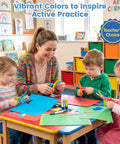 Children using Toddler Safety Scissors 4-Piece Set With Blunt Tips For Preschoolers in classroom arts and crafts activity.