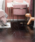 Bedroom with Peel And Stick Floor Tile 12x12 Inch Vinyl Marble Black Flooring, stylish and renter friendly, near desk setup