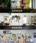 Garage and tool room with Heavy Duty Steel Weed Eater Wall Mount Hook For Garage Or Shed for organized garden tool storage.